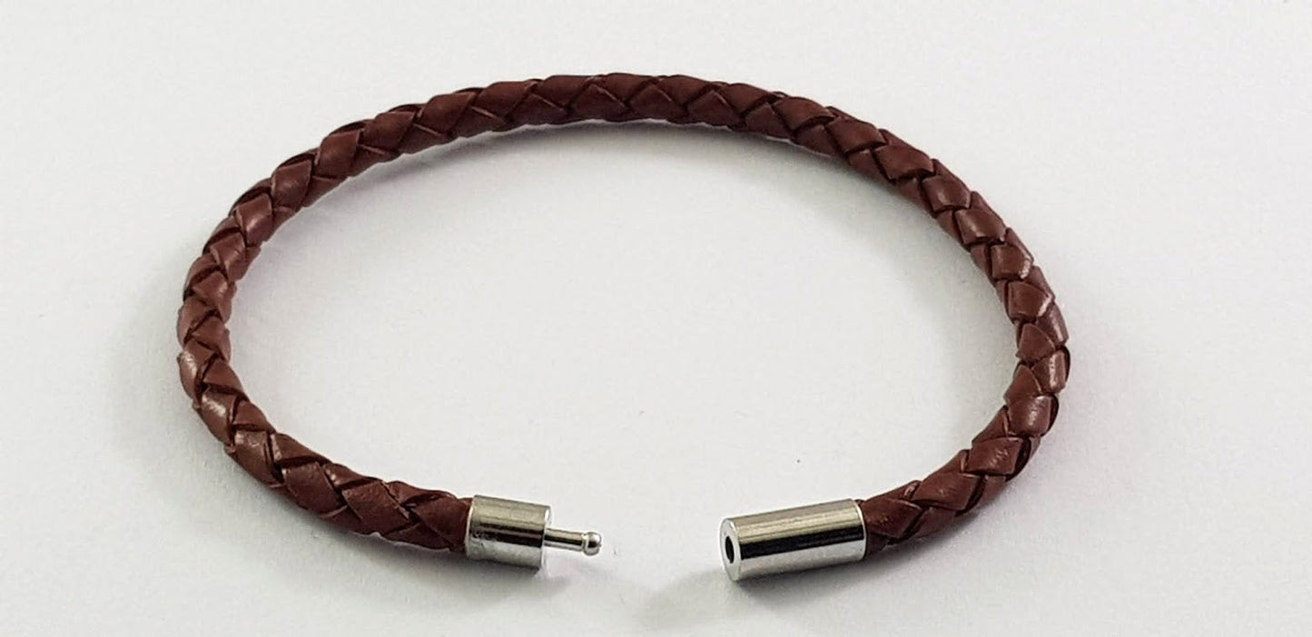 Brown Leather Bracelet 4 mm round diameter