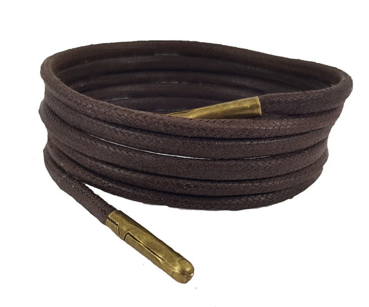 Brown wax cotton shoelaces 3 mm round