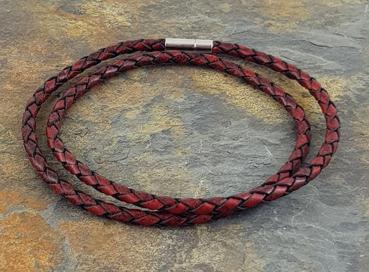 Double Rap Leather Bracelet, Dark Red & Black  