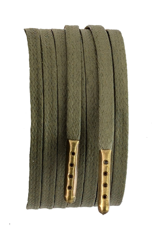 Green wax cotton laces flat 4 mm wide