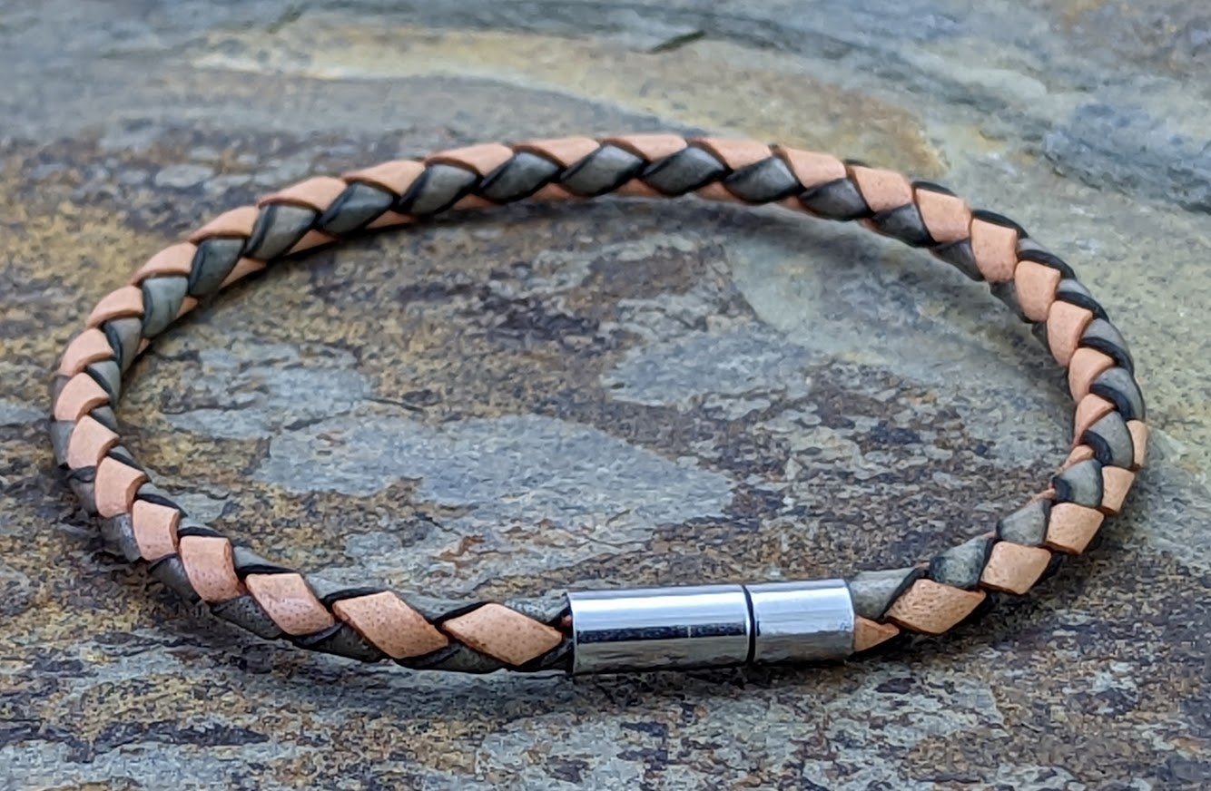 Grey & Tan Leather Bracelet.