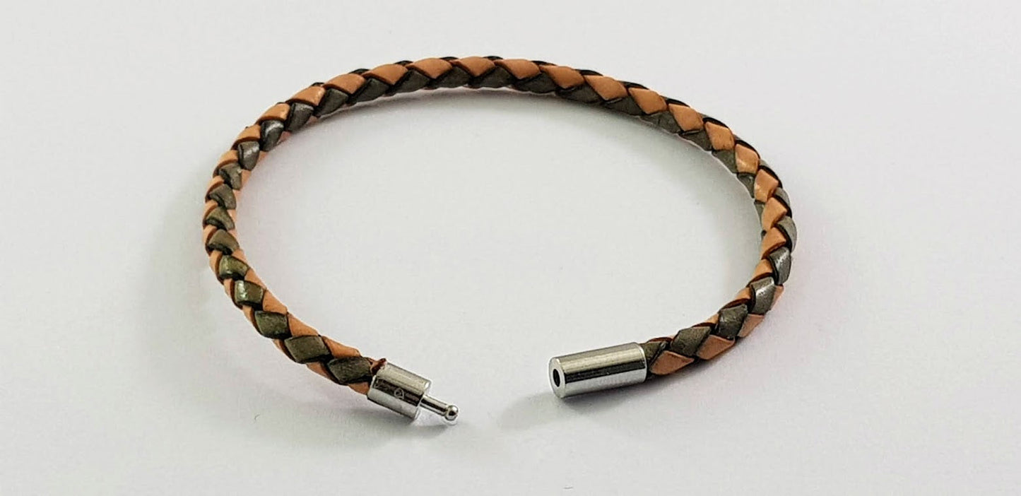 Grey & Tan 4 mm round diameter leather Bracelet