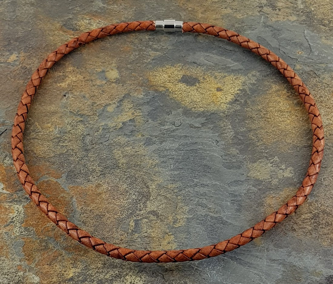 Light Brown leather 5 mm diameter round necklace