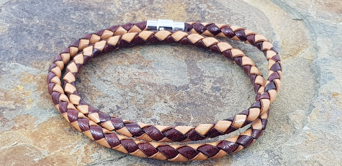 Double or Single Rap Leather Bracelet Tan & Brown 5 mm